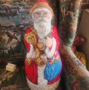 Santa Claus Figurine with Teddy Bear - Red and White